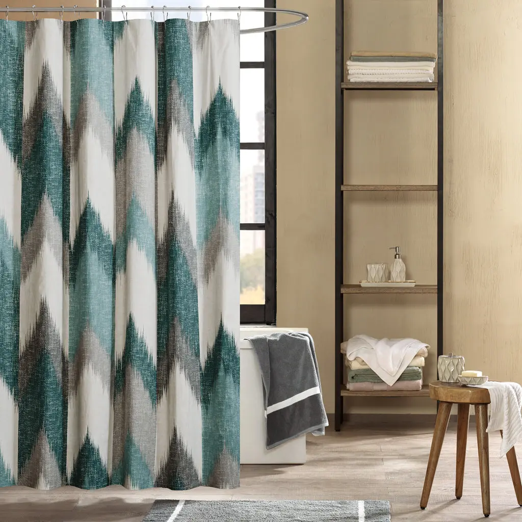 Cotton Printed Shower Drape Aqua Cotton Bathroom Curtain jla