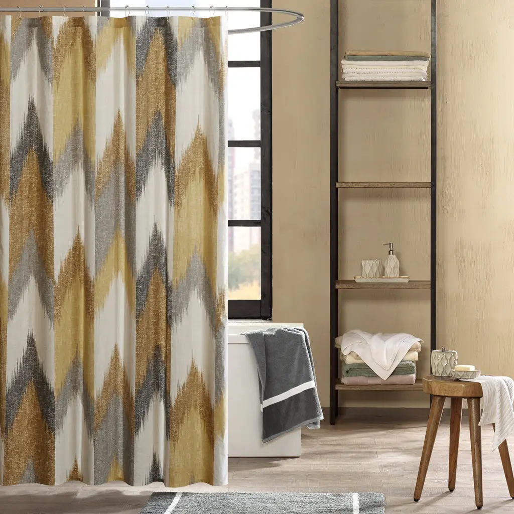 Cotton Printed Shower Drape Yellow Cotton Water Resistant Bathroom Curtain jla