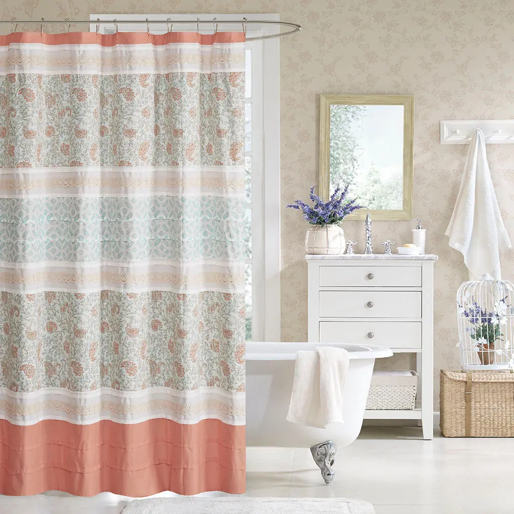 Cotton Shower Curtain Coral Cotton Bathroom Decor Waterproof Fabric jla