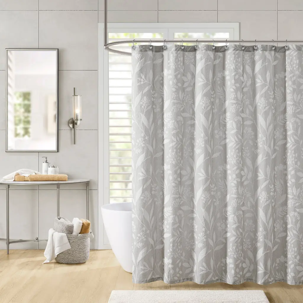 Floral Shower Curtain Taupe Cotton Bathroom Decor jla