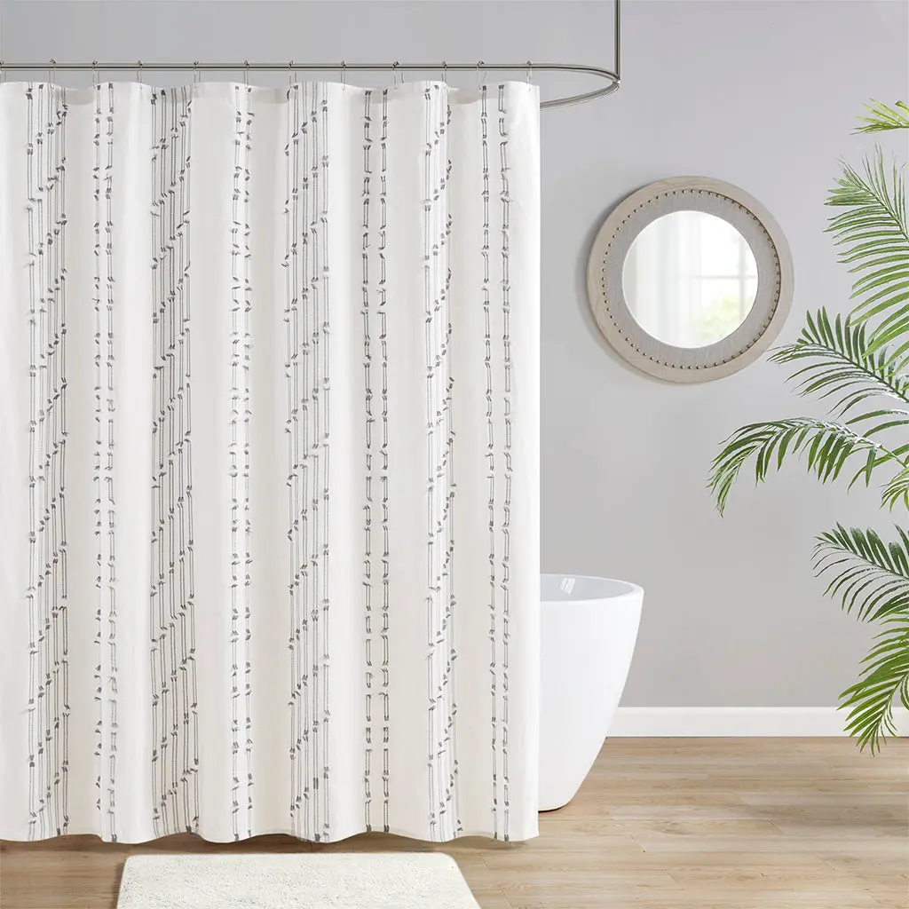 Ivory Cotton Jacquard Shower Curtain Elegant Bathroom Decor jla
