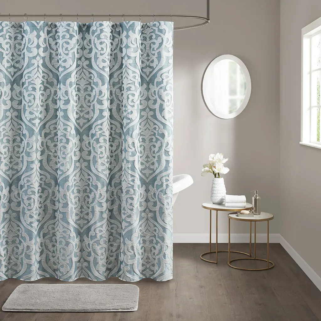 Jacquard Shower Curtain Aqua Silver Polyester jla
