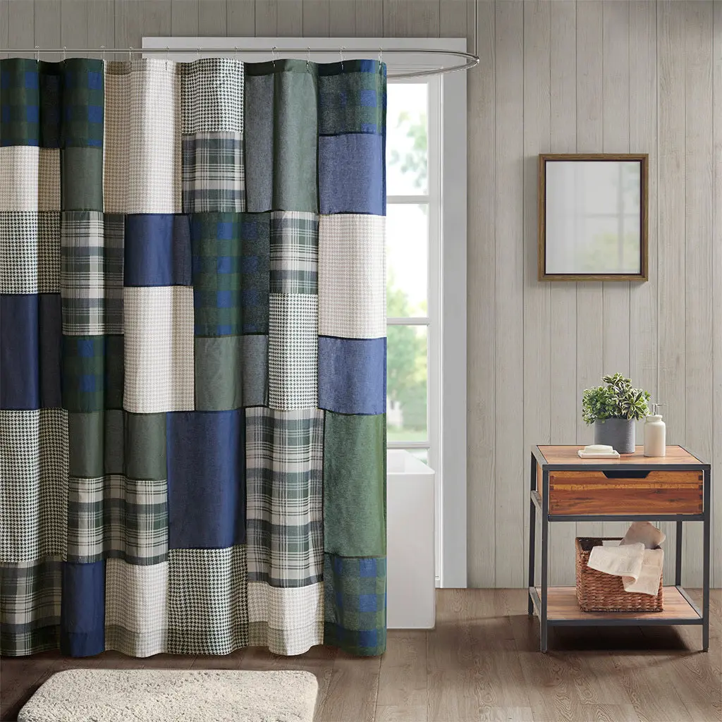Pieced Cotton Shower Curtain Multicolor Bathroom Décor jla