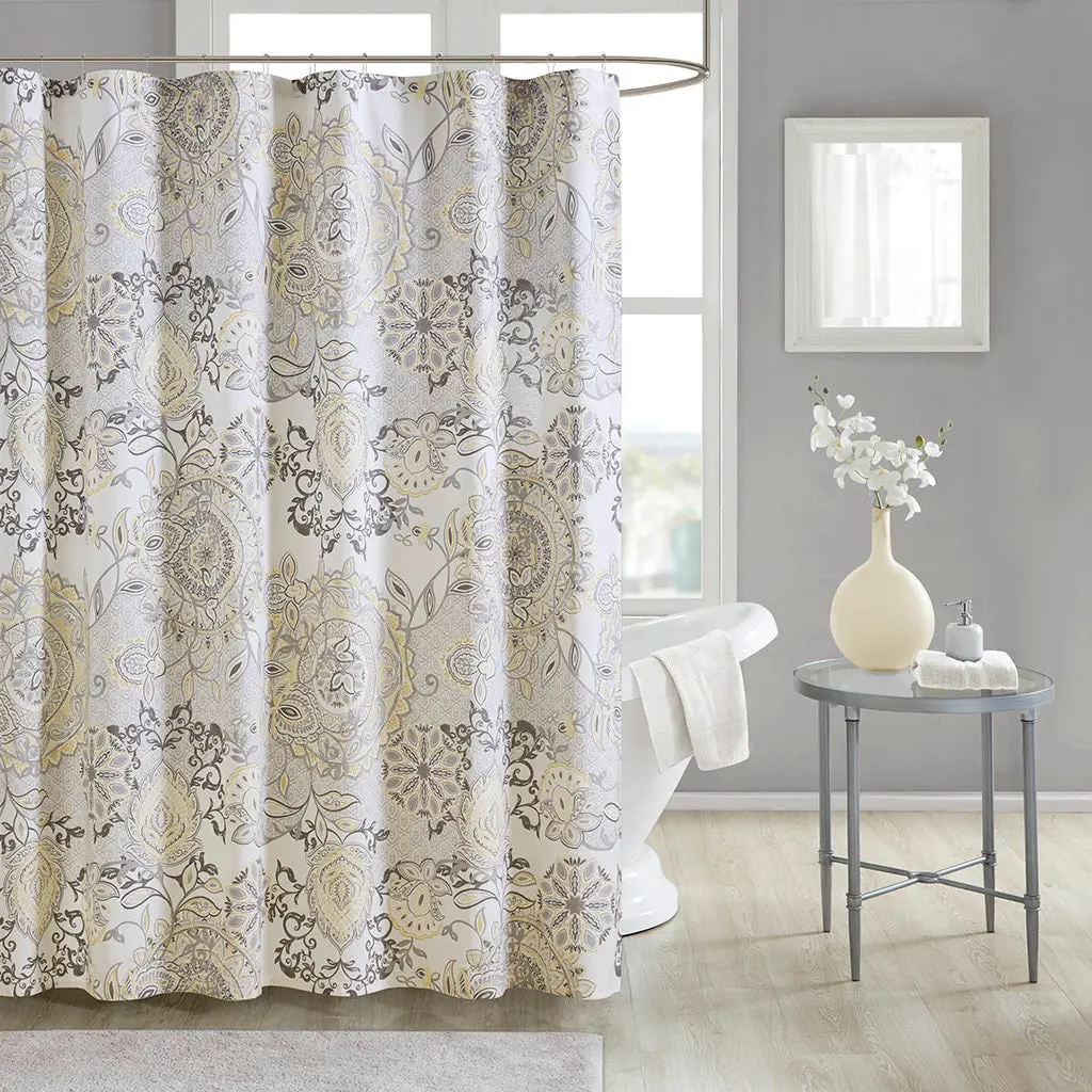 Printed Cotton Shower Curtain Yellow Waterproof Bathroom Decor jla