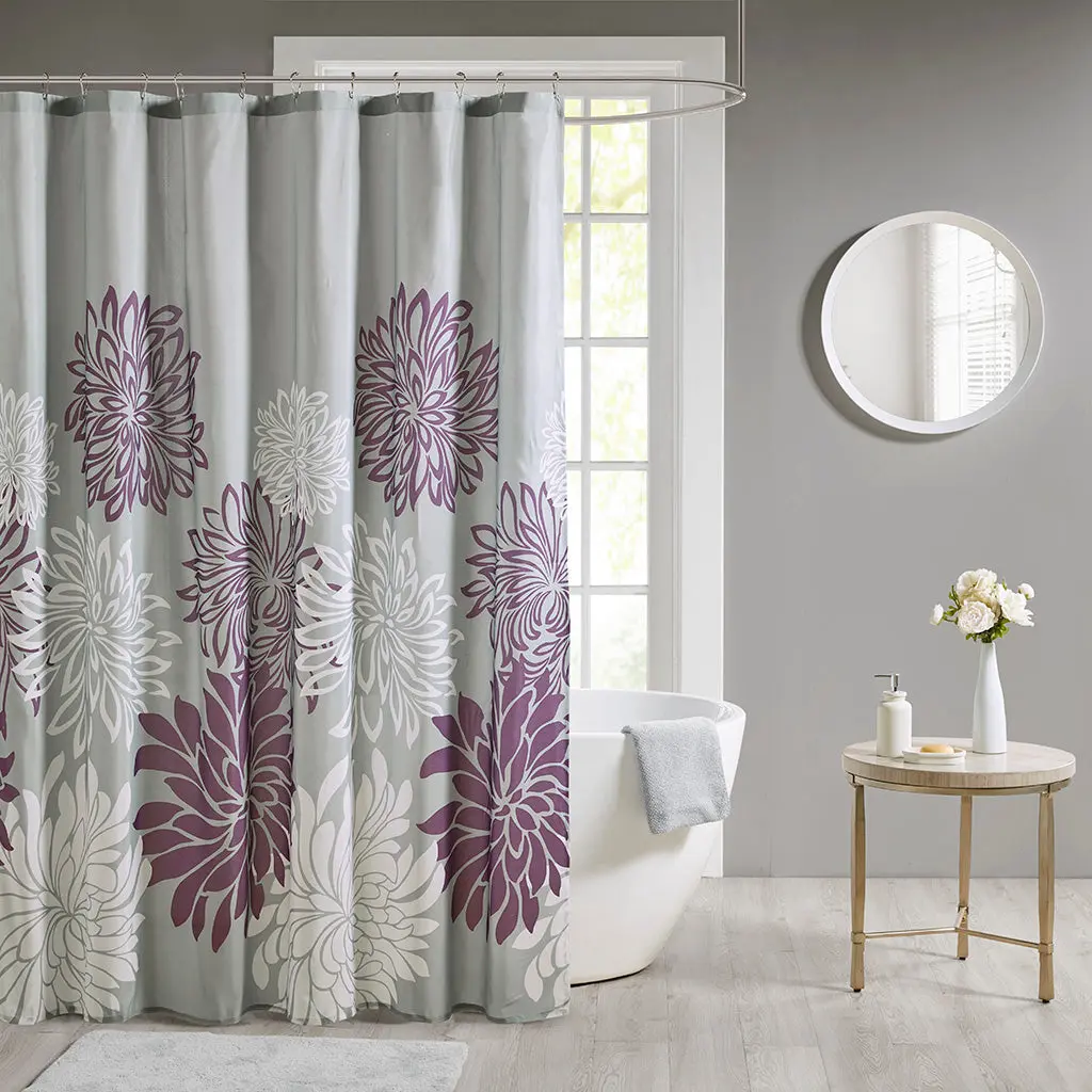 Printed Floral Shower Curtain Purple Polyester Waterproof Bathroom Decor jla