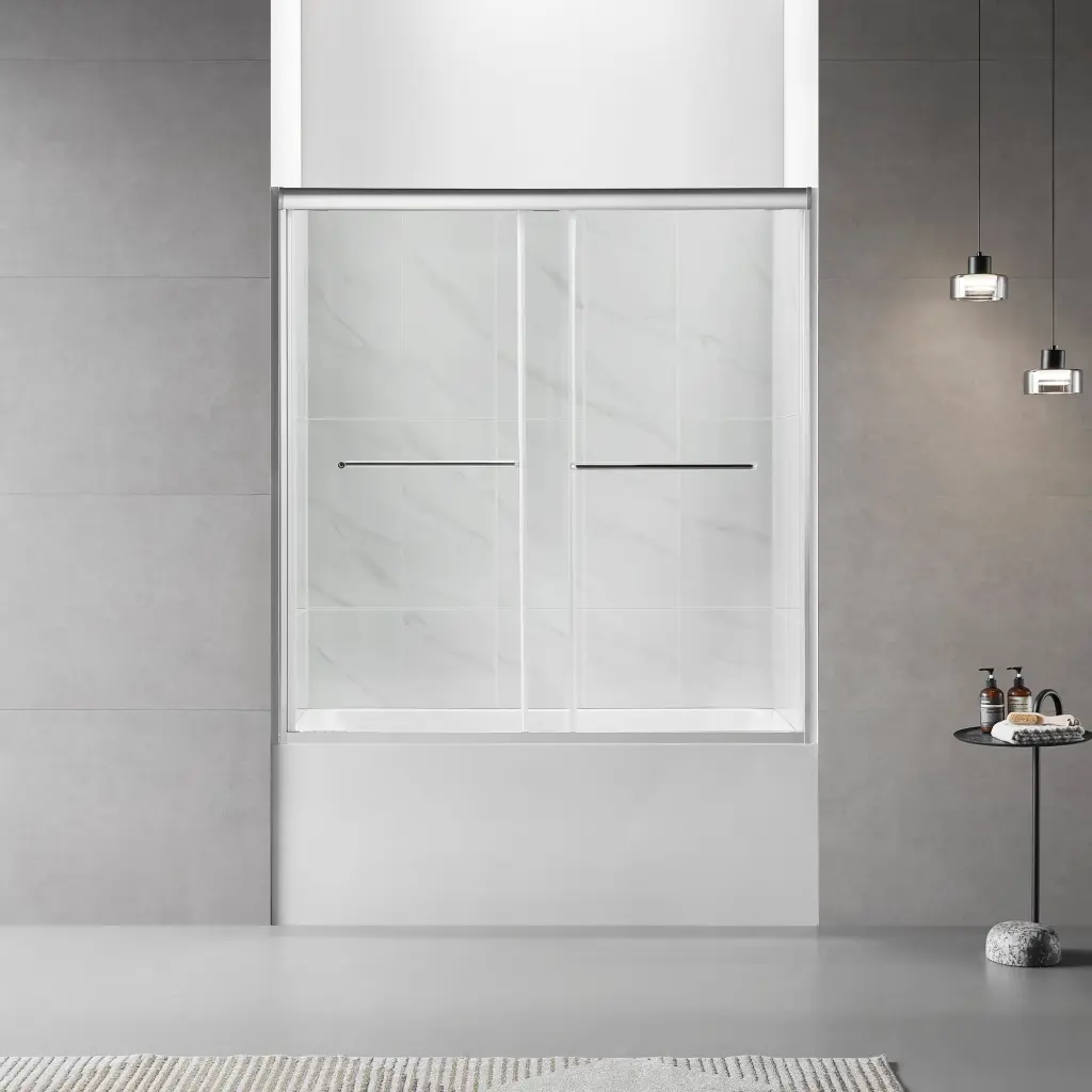 60 Inch Double Sliding Bathtub Shower Door 6mm Clear Glass jfi