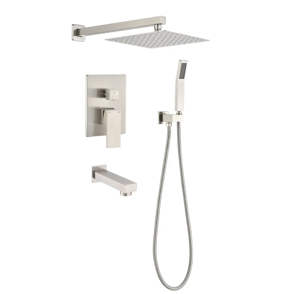 Brushed Nickel Shower System 10 Inch Copper Alloy Deluxe Rain Shower kooleasy