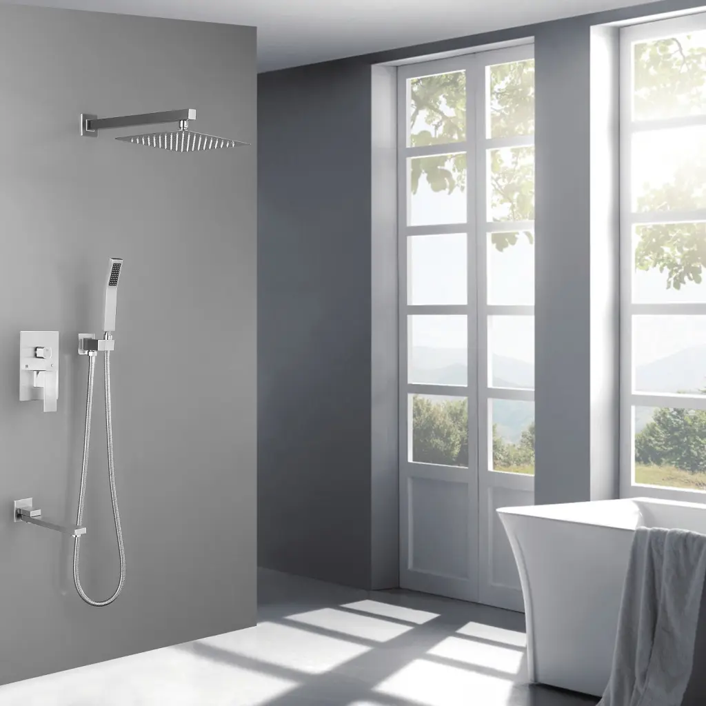 10 Inch Square Bathroom Premium Rain Mixer Shower Bundle System rnb