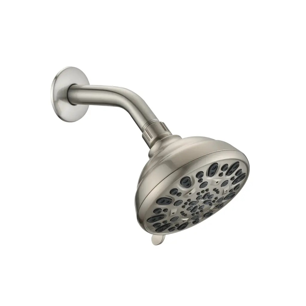 Brushed Nickel High Pressure 6 Setting 4 Inch Shower Head Angle Adjustable Customizable kooleasy