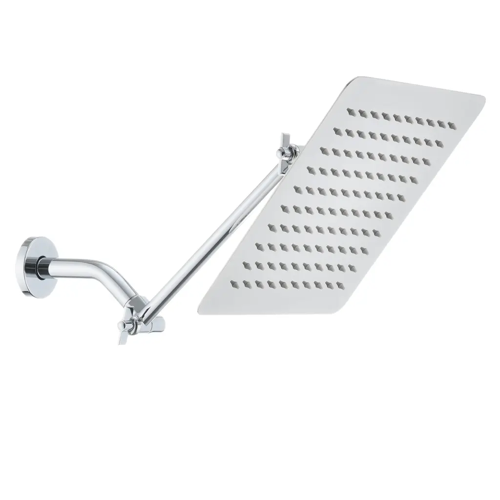 10 Inch Square Rainfall Shower Head, High Pressure Stainless Steel Bath Shower Chrome kooleasy
