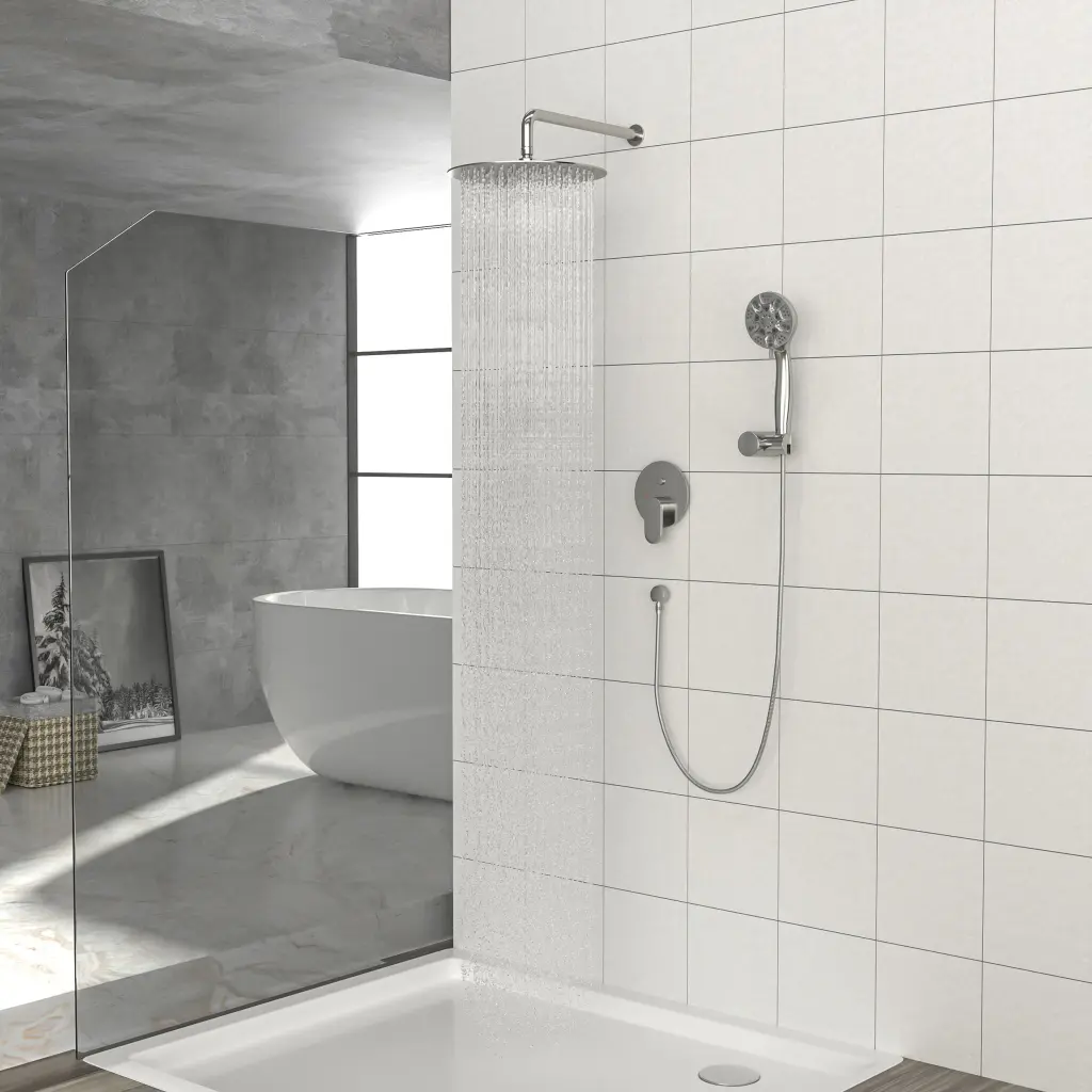 10 Inch Rain Shower Head System Dual Shower Heads Brushed Nickel Wall Mount lordear