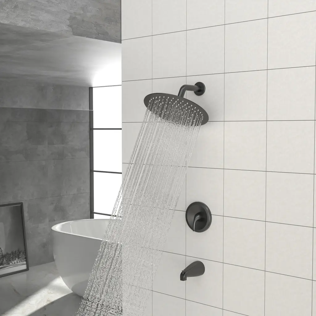 10 Inch Round Rain Shower Head System Waterfall Tub Spout Matte Black lordear