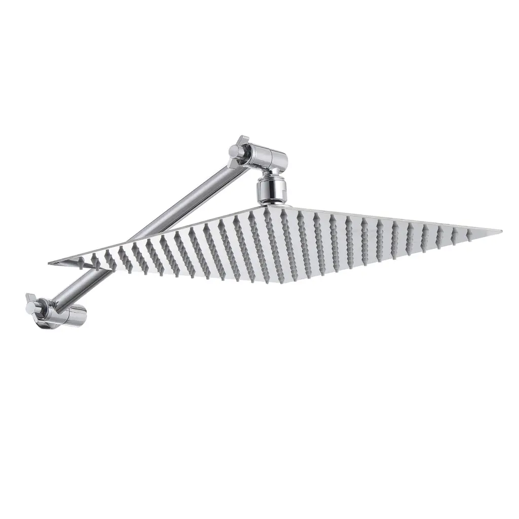 12 Inch Square Rain Shower Head Shower Arm - Chrome Stainless Steel lordear