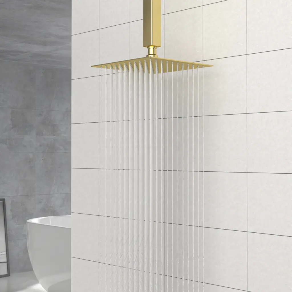 8 Inch Square Rainfall Shower Head Wall Ceiling Mounted Precious Metal Stainless Steel lordear