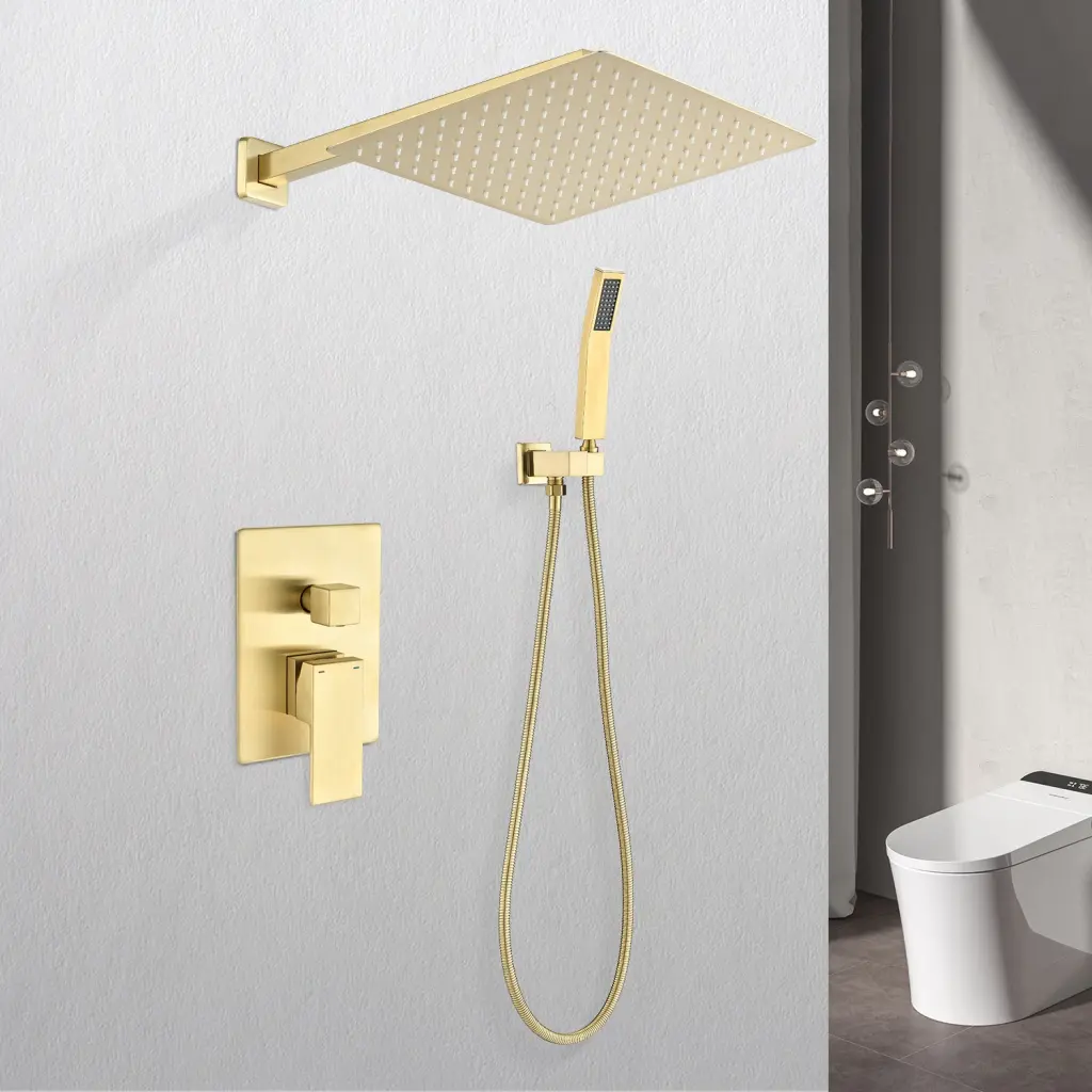 12 Inch Rain Shower Head Systems Wall Mounted Gold Bathroom Applicator w2287