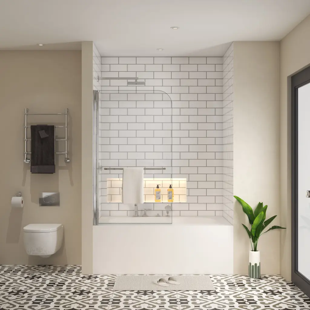 Bath Tub Pivot Shower Screen 1 4" Tempered Crystal And Towel Bar pro shower