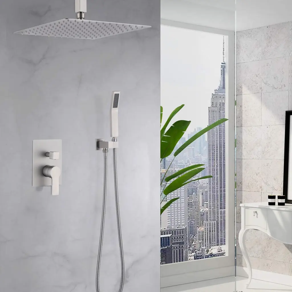 12 Inch Bathroom Rain Shower Bundle Set Hand Shower Brushed Nickel sihua sanitary ware