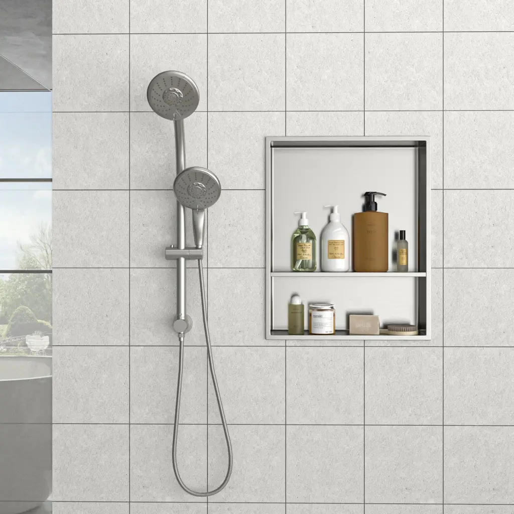21x17 Inch Stainless Steel Shower Niche Double Shelf Brushed Nickel lordear