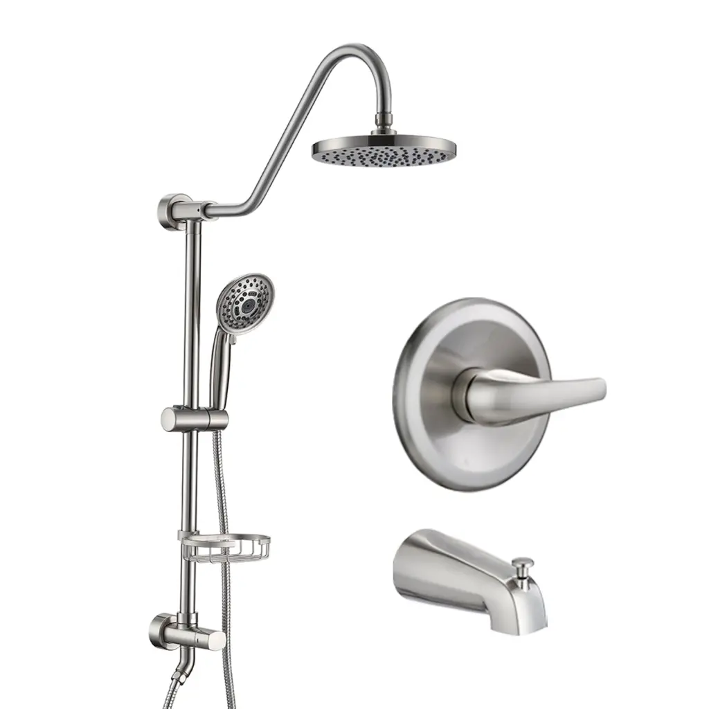Applicator Nickel 7.8 Inch Rain Shower and Handheld Shower System Slide Bar bathininc