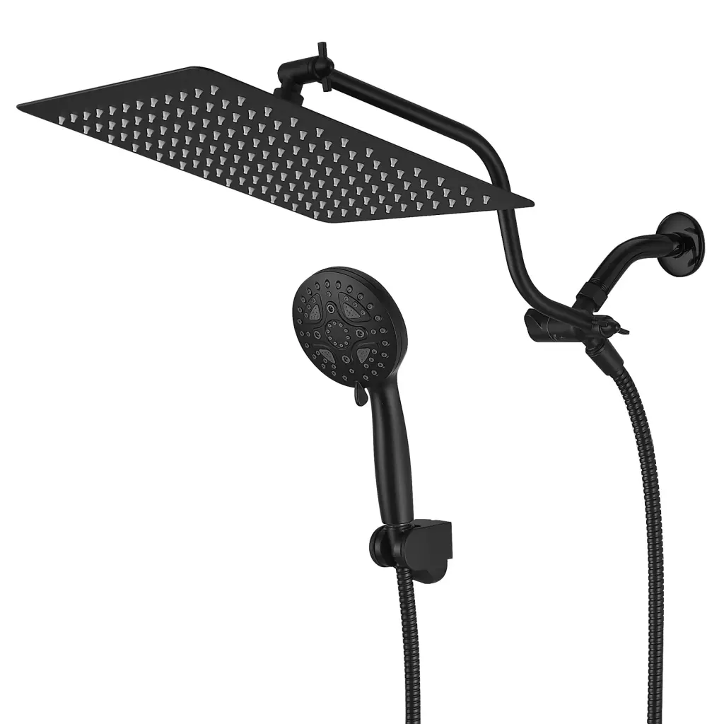 Black Shower System 12 Inch Bathroom Premium Rain Mixer Shower Bundle Set flg