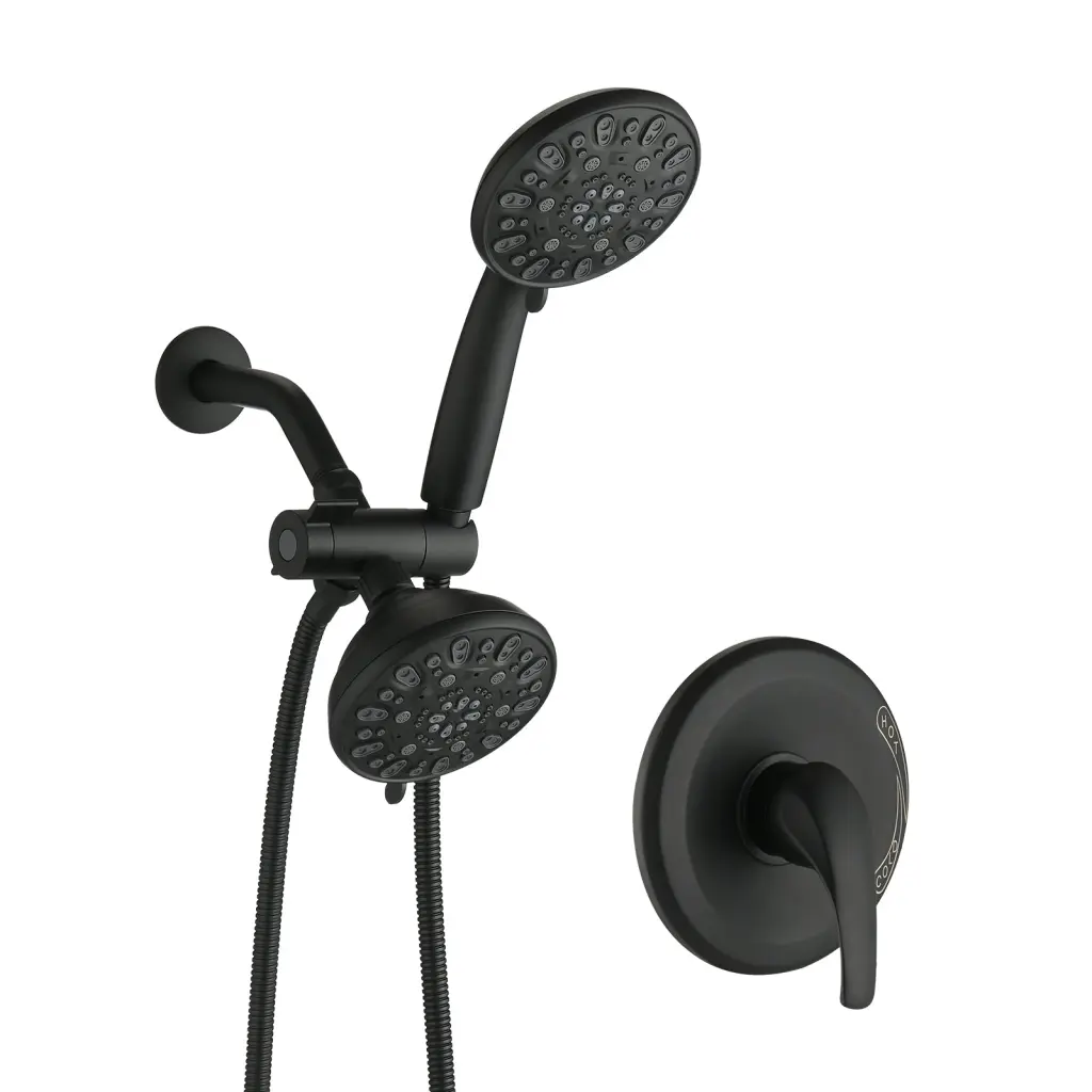 Wall Mounted Dual Function Shower System Valve Matte Black ABS - Modern Bathroom Fixture kooleasy