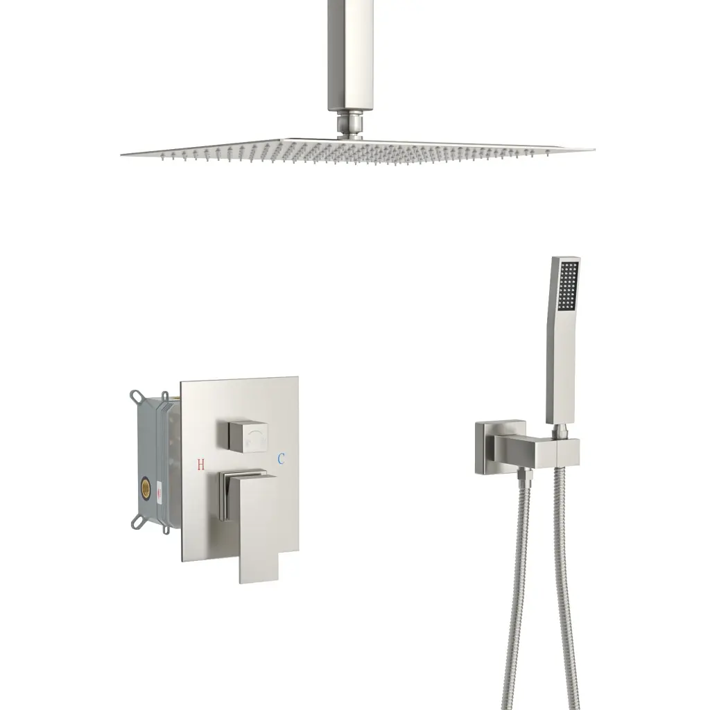 Dual Shower Head 10 Inch Ceiling Mount Square Shower System Rough Finish lordear