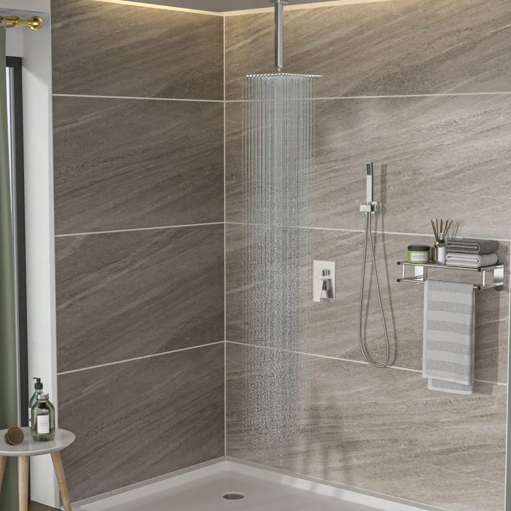Dual Shower Head 16 Inch Ceiling Mount Square Shower System Rough- Valve lordear