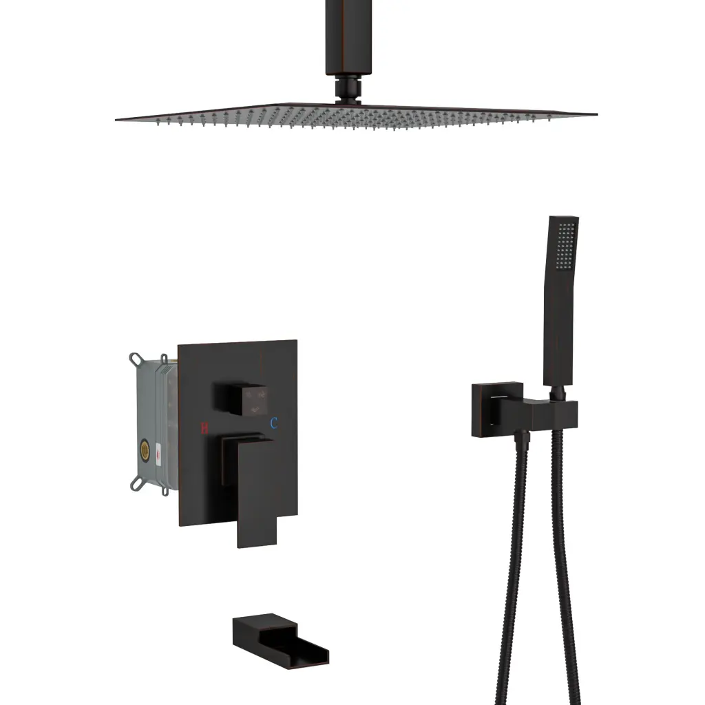 12 Inch Ceiling Mount Square Shower System Waterfall Tub Spout Modern Bathroom Fixture lordear