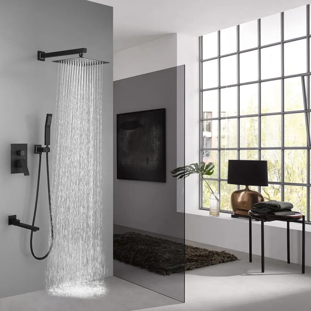 10 Inch Square Shower System Premium Rain Mixer Shower Bundle Set rnb