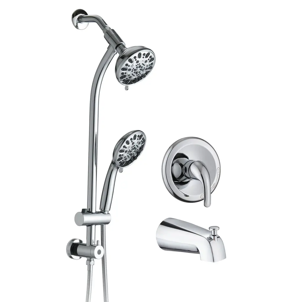 5 Inch Sleek Chrome Rain Showerhead Handheld Tub Spout 7 Spray Modes bathininc