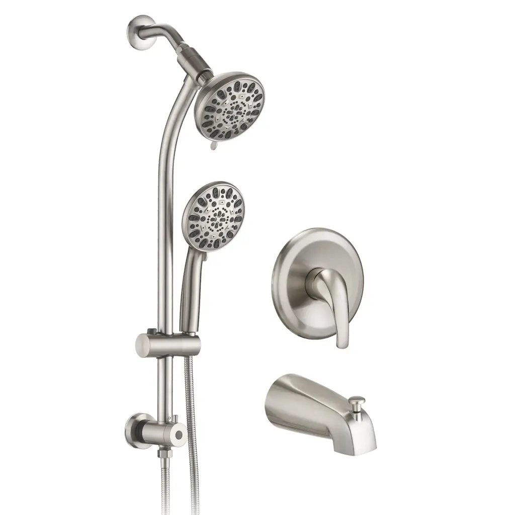 Drill Free Stainless Steel Slide Bar Bundle Rain Showerhead 7 Settings kooleasy