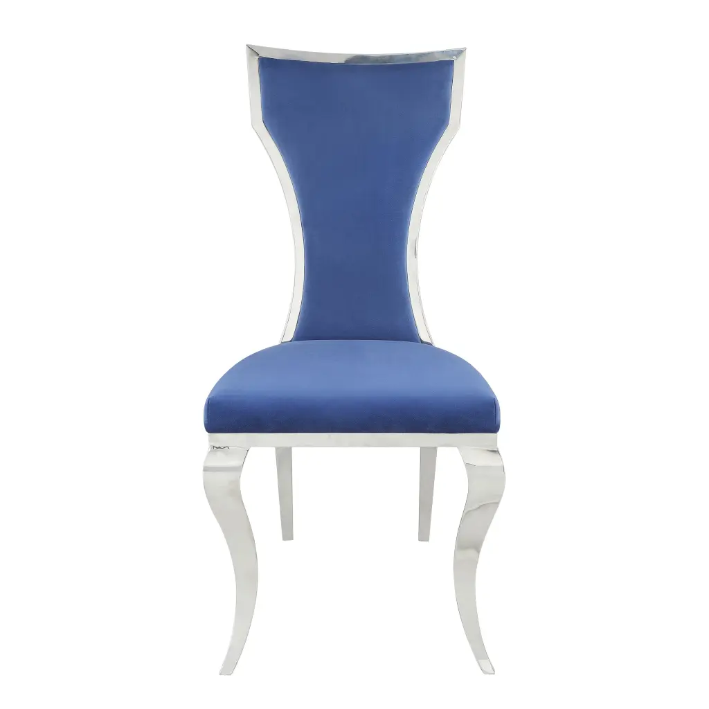 Blue And Shiny Metal Side Chairs Metallic Base Set 2 Cushion Solid Blue furniture max