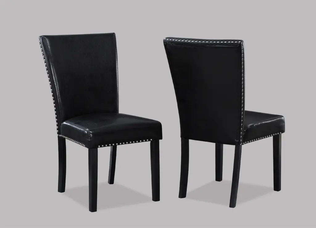 2Pc Transitional Upholstered Side Chair Trim Black Faux Leather Dining Chairs kanepe