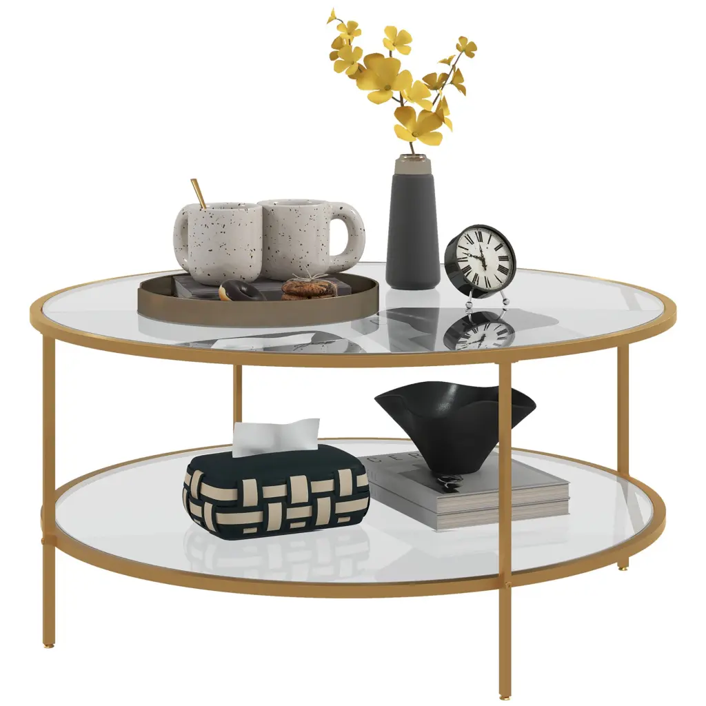 Homcom Side Table Storage 36 Inch Round End Table 2 Tier Tempered Glass Top aosom business
