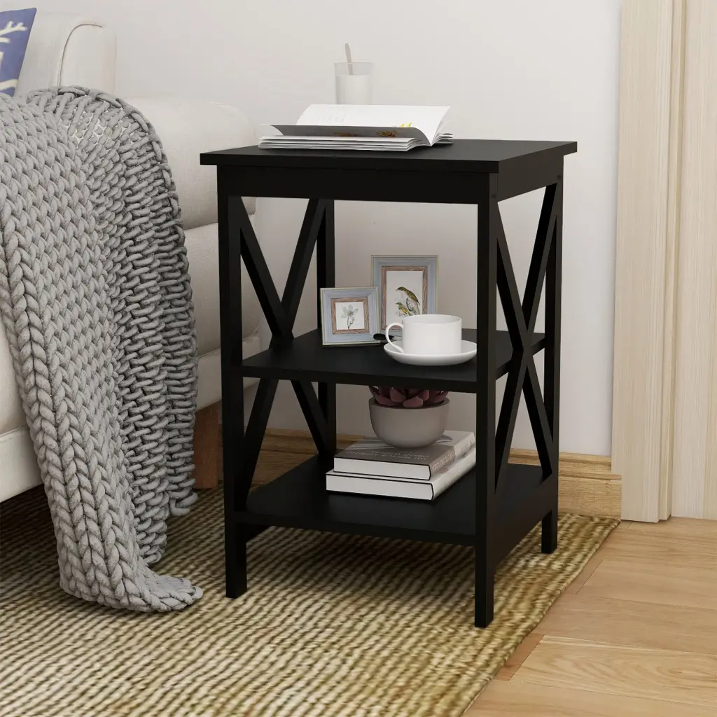 Oxford Small Side Table Black MDF Top Fabric Legs cl worthy houseware co.-ltd.