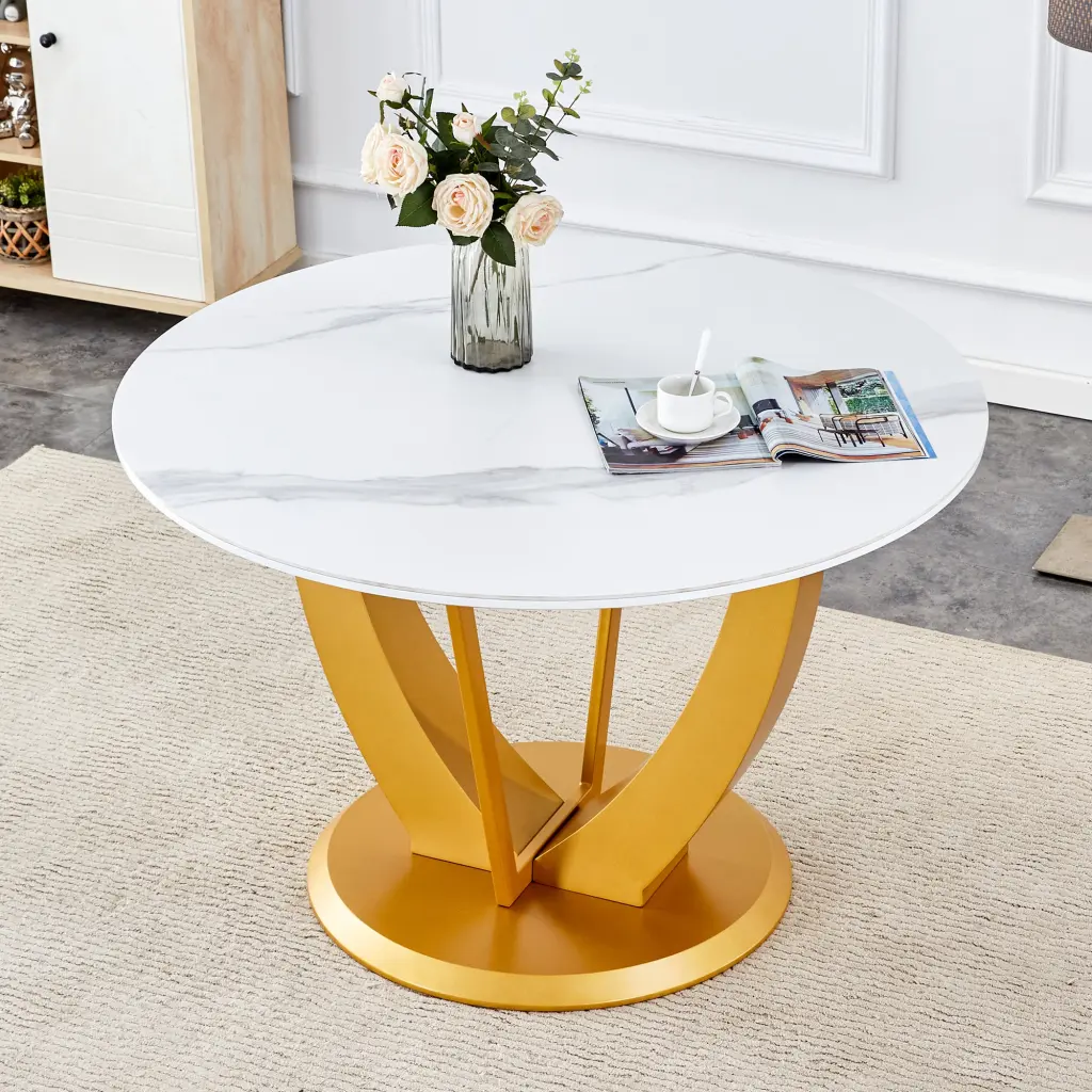 Modern Minimalist Round White Patterned Table Top 48 Inches droom w-1151