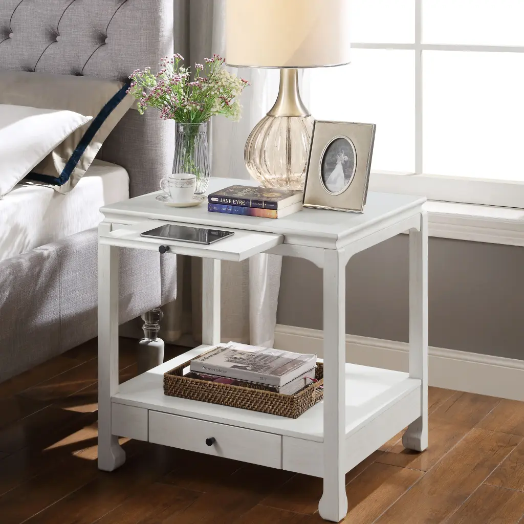 Antique White 2 Drawer Accent Table Shelf White Primary Living Space furniture max