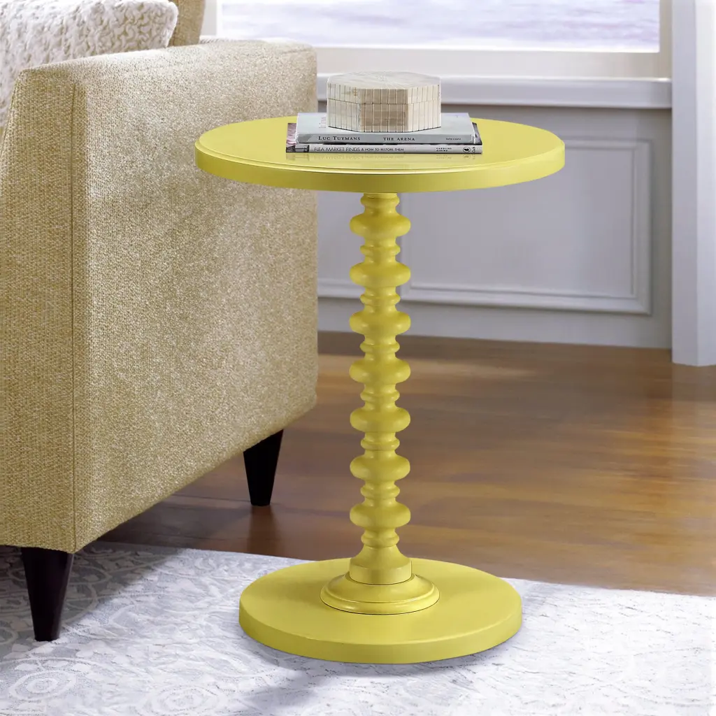 Salisa Yellow Round Timberen Side Table Living Room or Bedroom furniture max