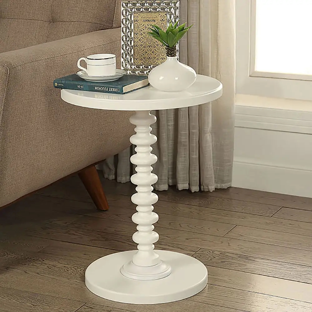 White Round Timber Side Table Living Room furniture max