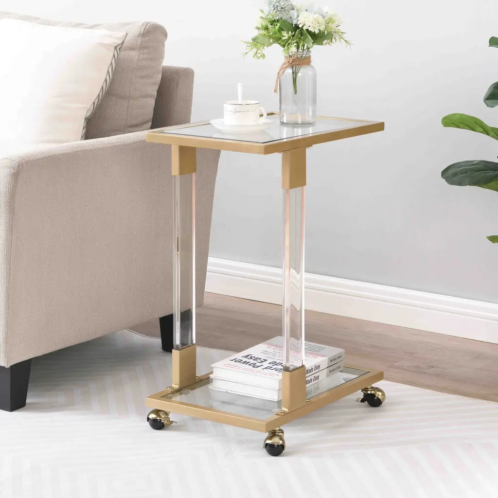 W82153574 Golden Side Table Acrylic Sofa Table Glass Top Coffee Table Modern Living Room ghn