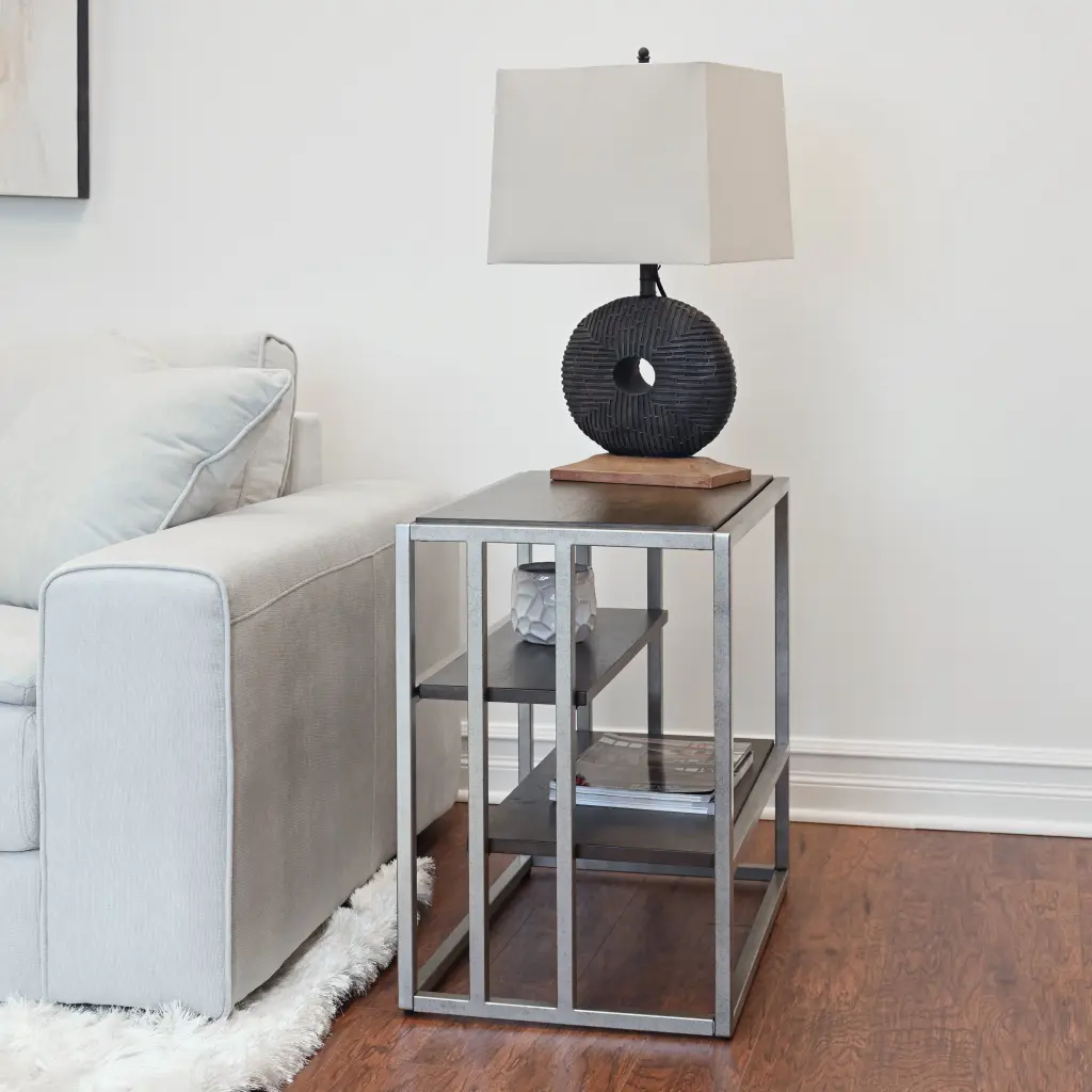 Padena Metallic Frame Timber Living Room Chairside Table Shelf Brown M hz