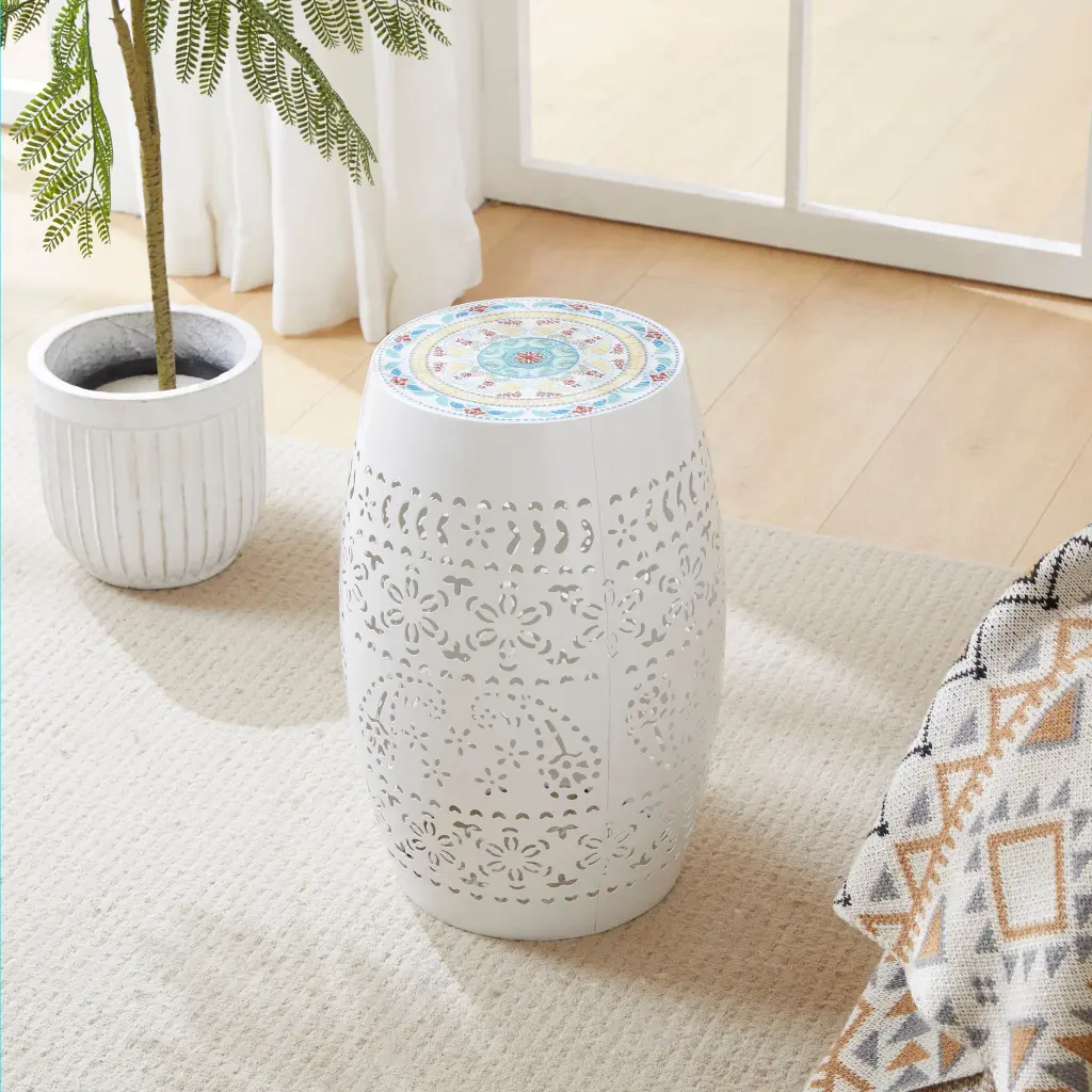 Lilac 12 Inch Side Table White Porcelain Tile Ferrous Metal nh-cloudhouse