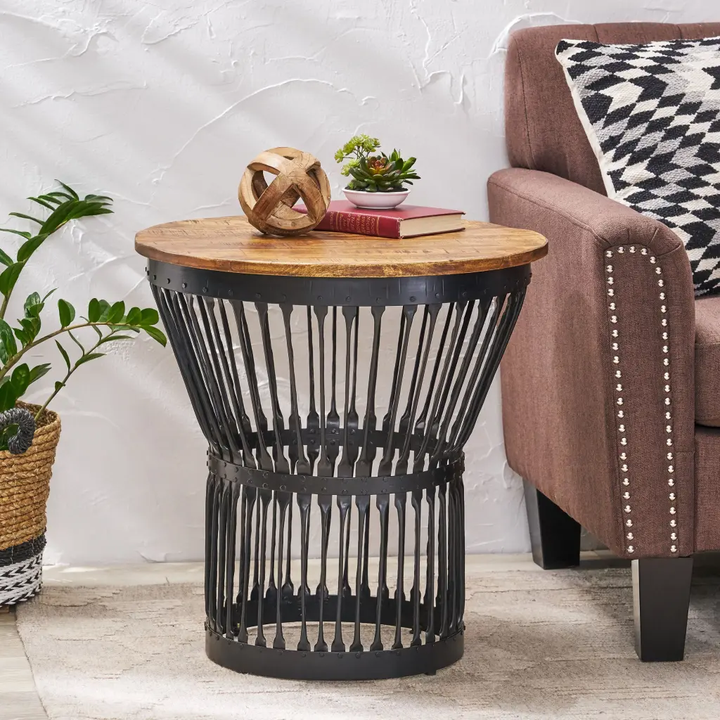 Side Table Natural Black Timber Metallic Finish Modern Accent Table nh-cloudhouse