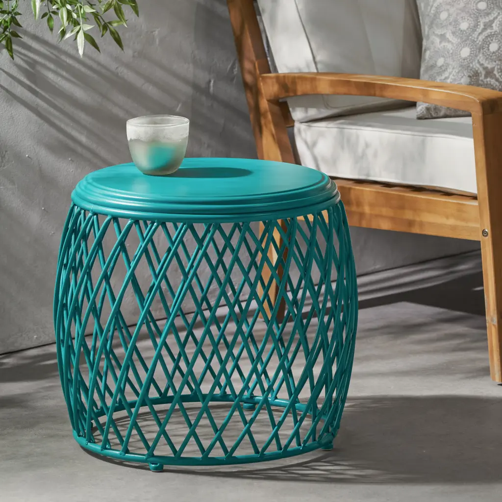 Alamera 19.75 Inch Side Table Teal Iron Accent Table nh-gardenpara