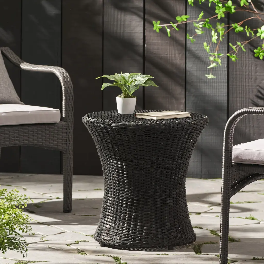 Kono Hourglass Table Black Rattan Base and No Glass Top nh-gardenpara