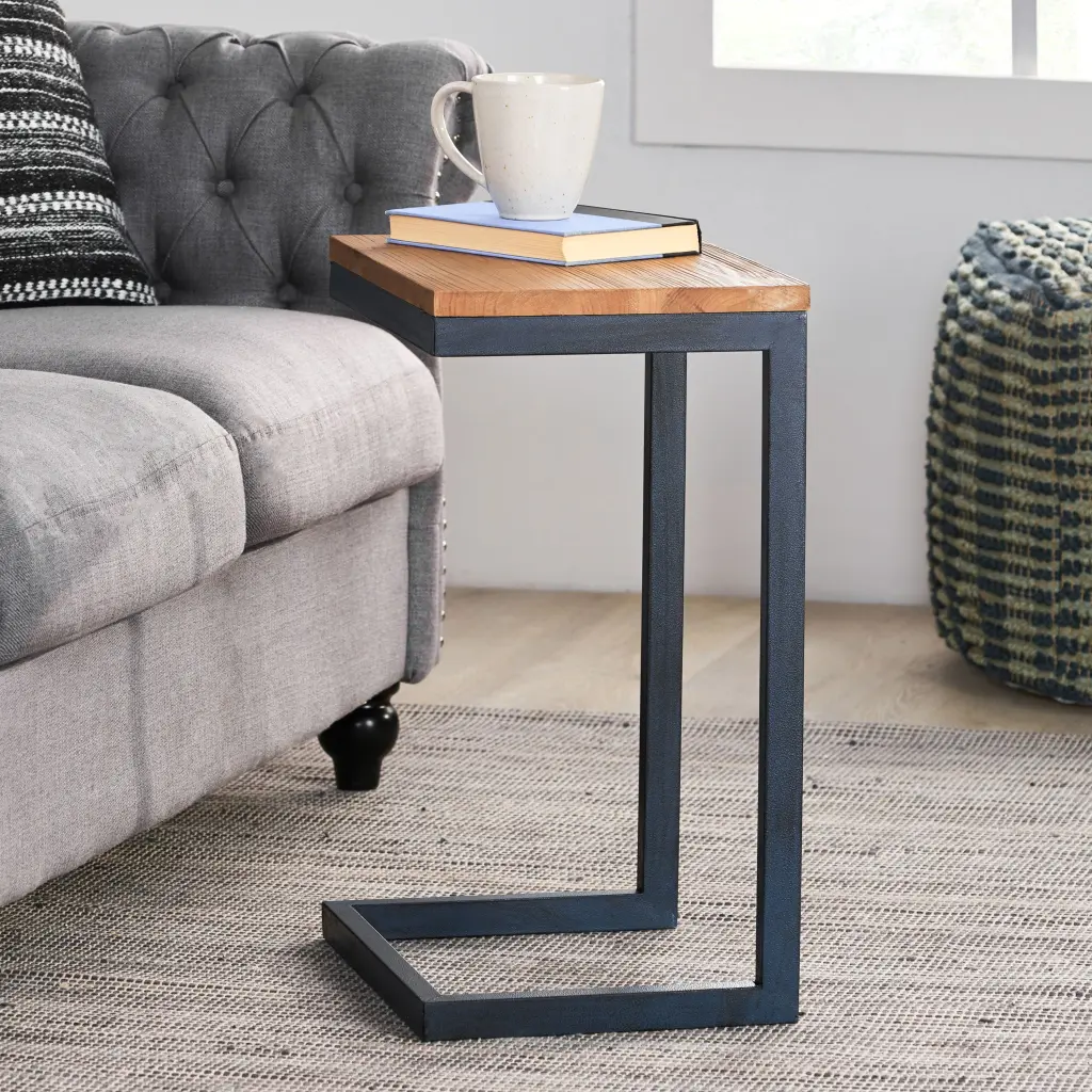 Accent Table Medium Antique Natural Rectangular Wood Metal Side Table nh-home living