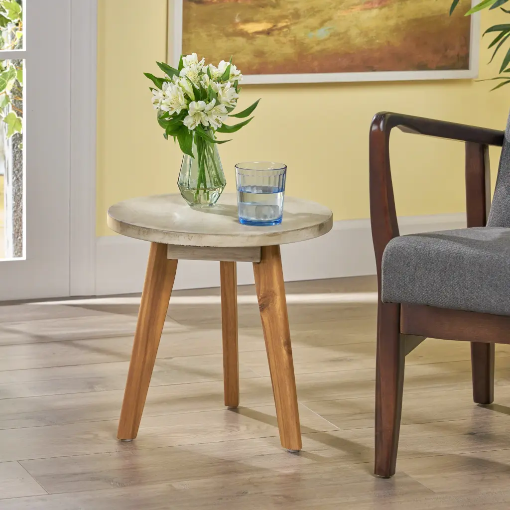 Marina Light Grey Side Table Natural Acacia Timber nh-purenest