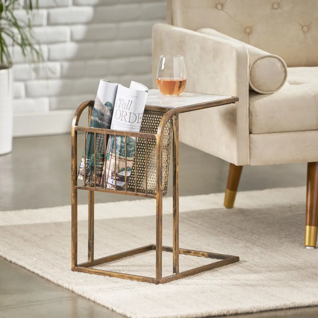 C Table Antique Copper Alloy Stone Metallic Finish nh-purenest