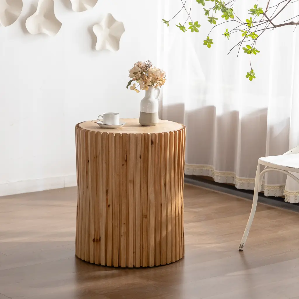 Retro Fashion Style Cylindrical Side Table Vertical Texture Relief Living Room rnb