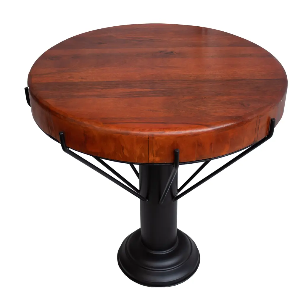 26 Inch Round Side End Table Thick Mango Timber Top and Black Base royal hampton